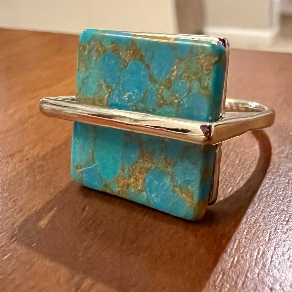 Turquoise and Silver Modern Statement Ring - Picture 8 of 10